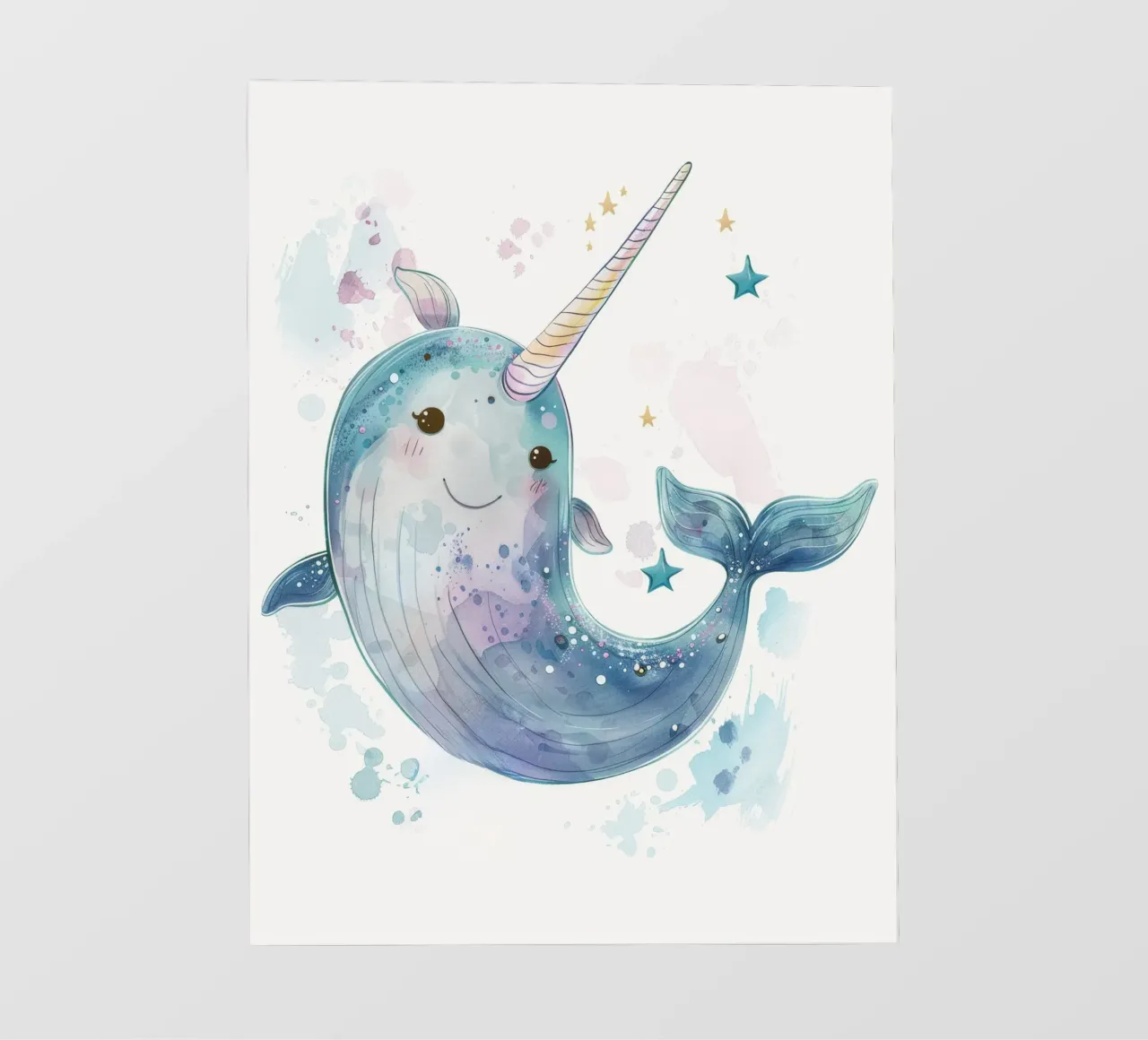 Simpatico personaggio narvalo che nuota felice in un'acqua stravagante pellicola backlit da DesignDoodle