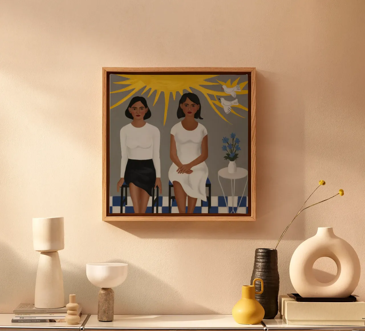 Zon gezegend zusterschap canvas met Baklijst van Mythy Brush