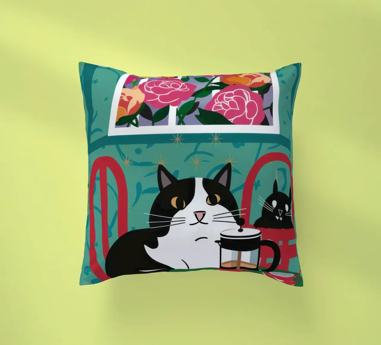 Cat Window Table decorative cushion by Flock Reverie