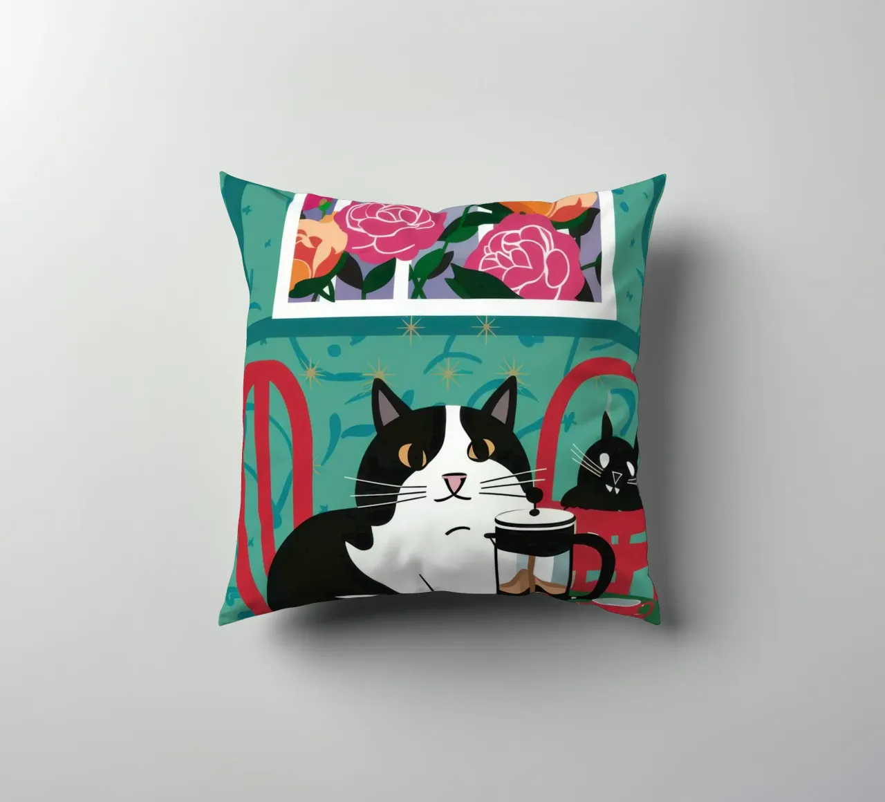 Cat Window Table decorative cushion by Flock Reverie
