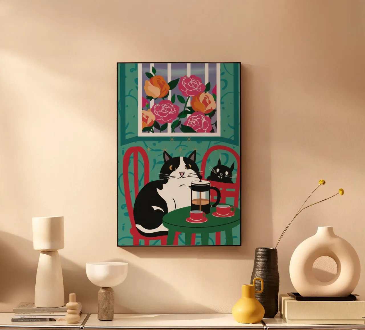 Cat Window Table alu-dibond by Flock Reverie