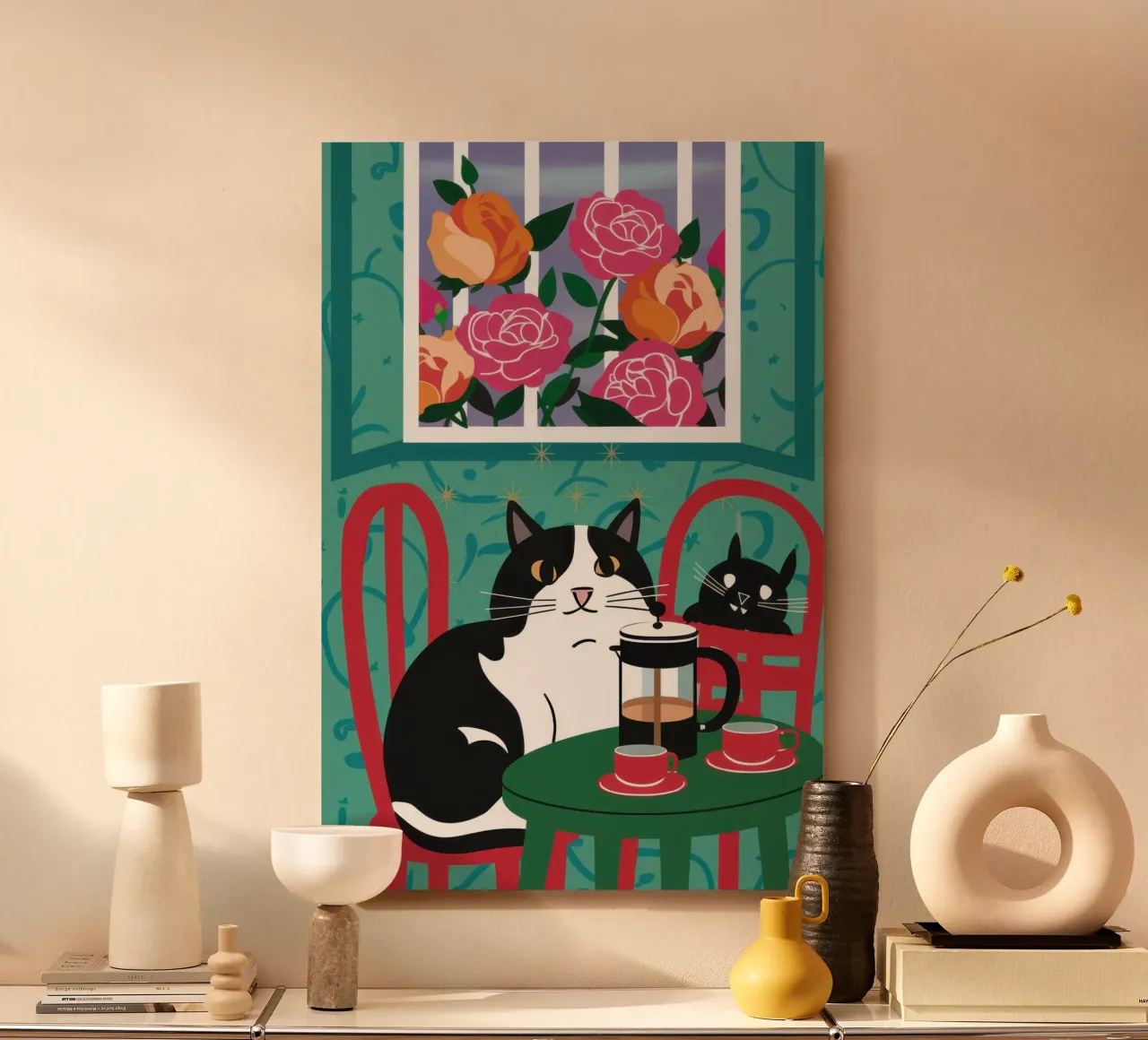 Cat Window Table alu-dibond by Flock Reverie