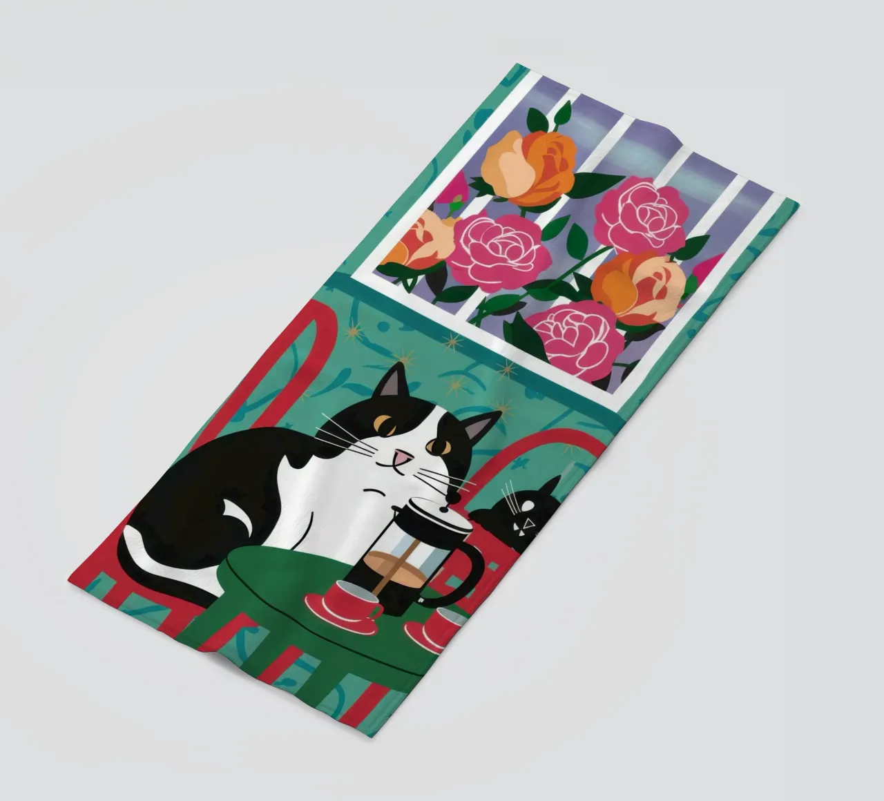 Cat Window Table beach towel by Flock Reverie