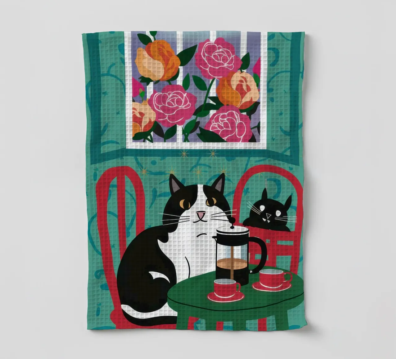 Cat Window Table tea towel by Flock Reverie