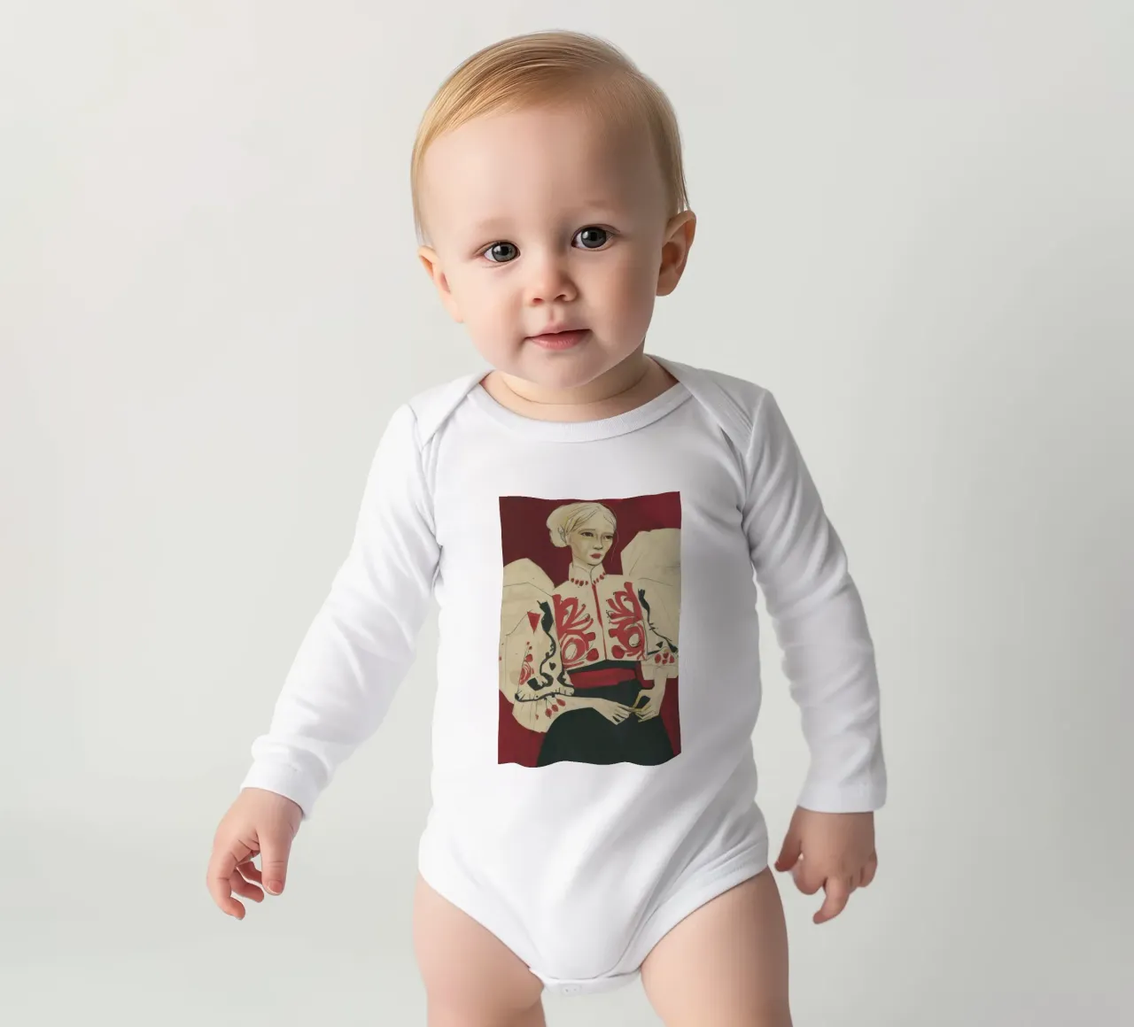 Ornate Blouse Poise long-sleeve baby romper by Flock Reverie