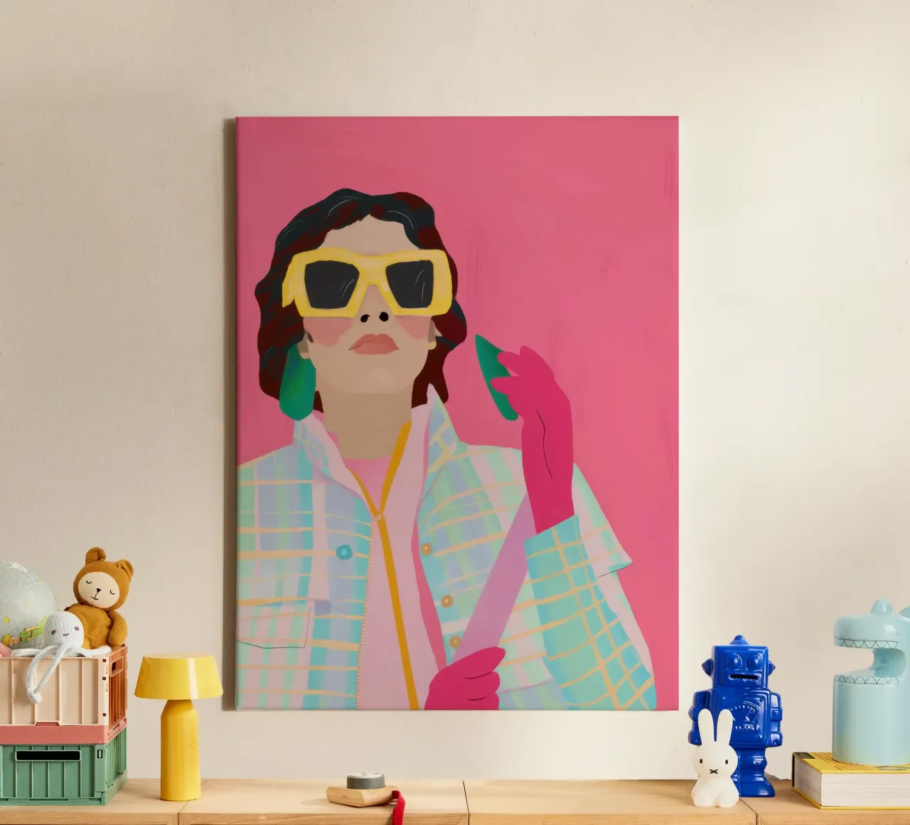 Pintalabios Pop Art Flash lienzo con Marco flotante de Giant Foxs