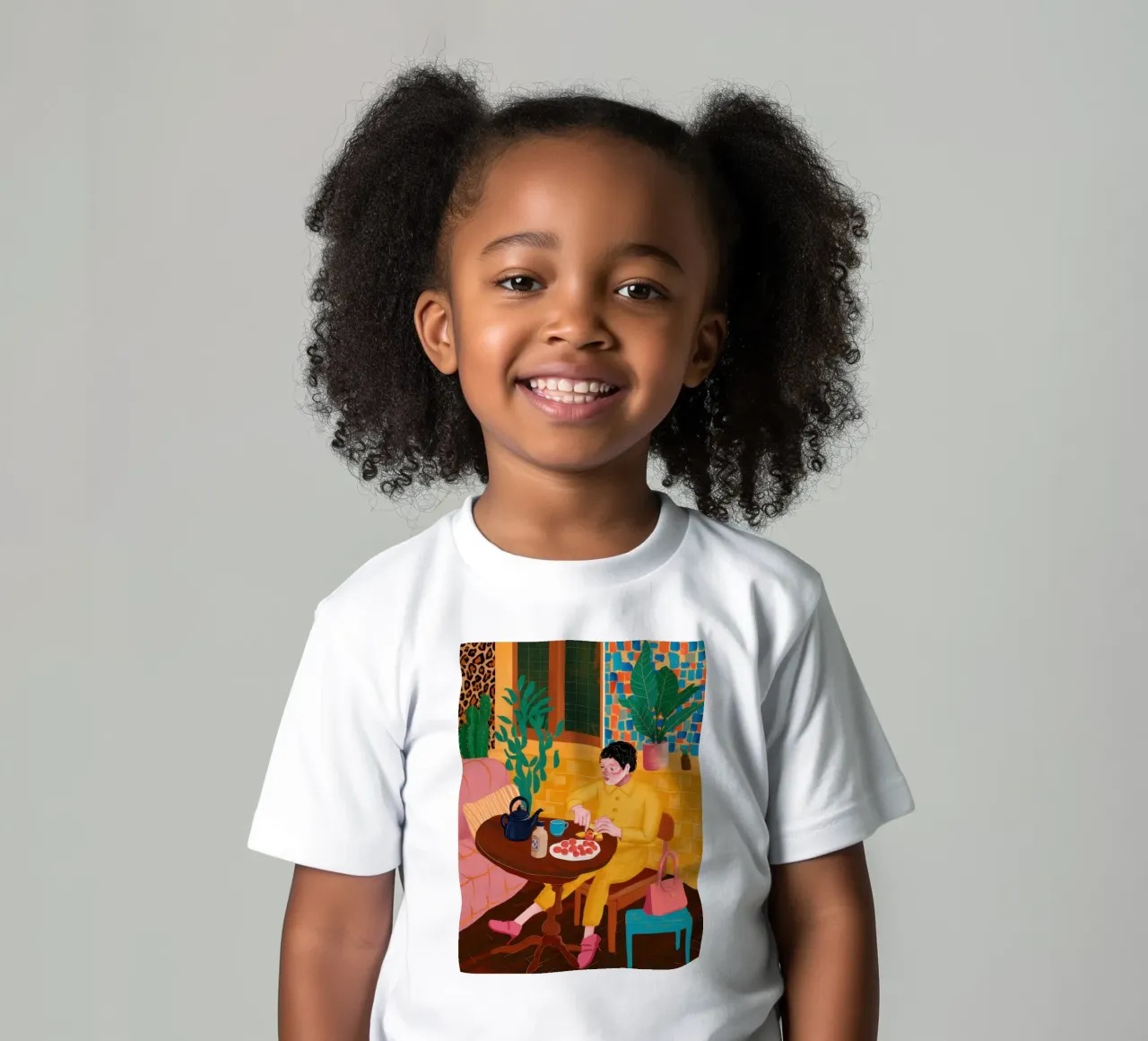 Sunny Yellow Tea Time kids t-shirt by Mythy Brush