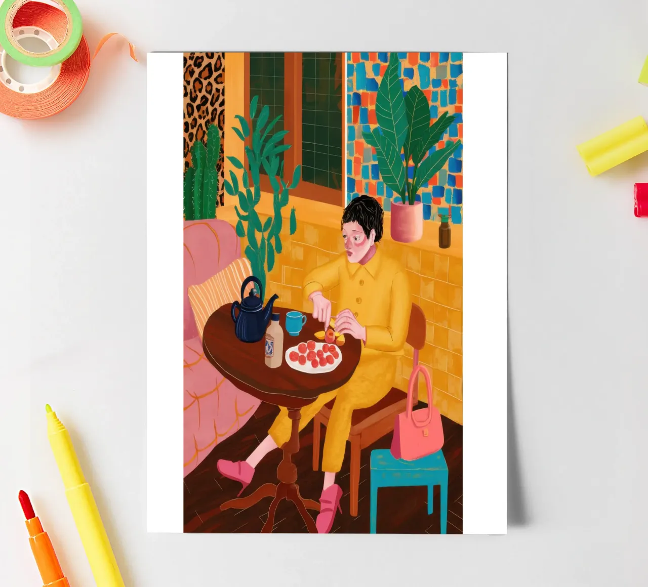 Sunny Yellow Tea Time sticker sheet by Mythy Brush