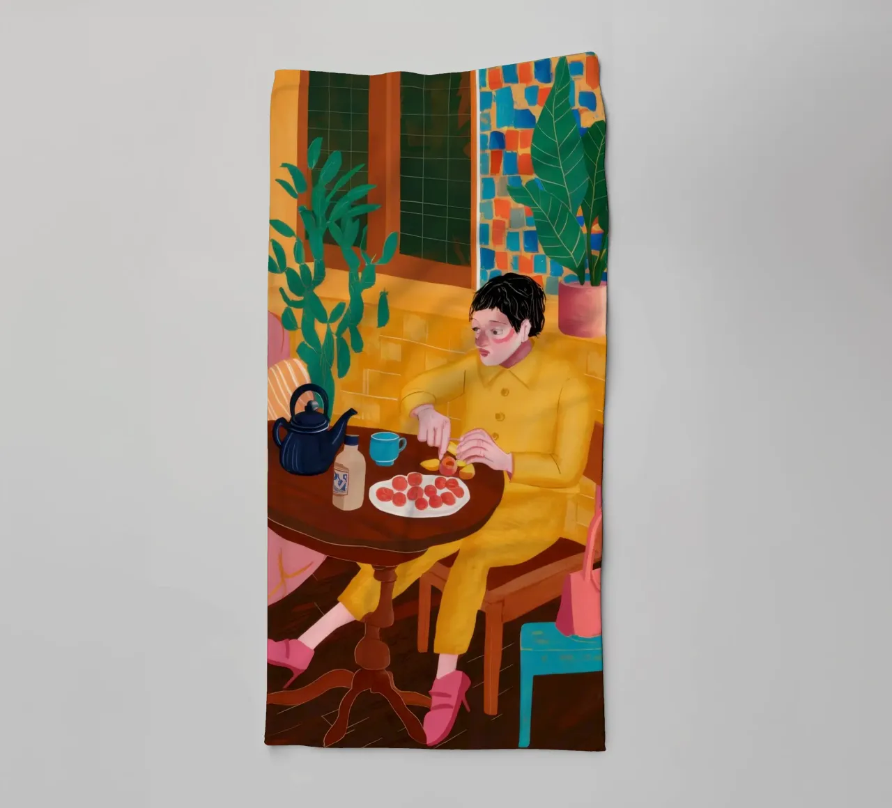 L'heure du thé jaune ensoleillé serviette de bain de Mythy Brush