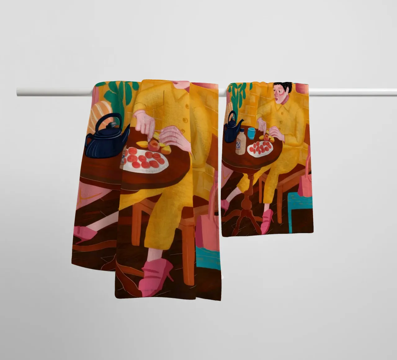 L'heure du thé jaune ensoleillé serviette de bain de Mythy Brush