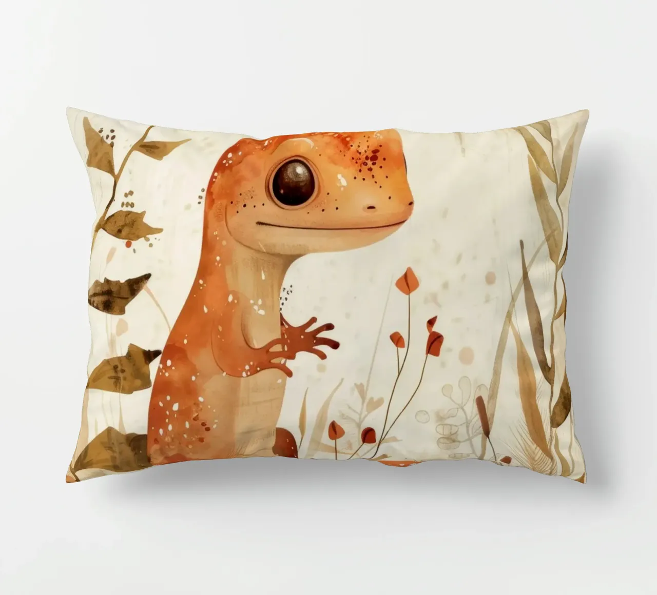 Lucertola arancione seduta su una roccia circondata da piante e fiori cuscino da DesignDoodle