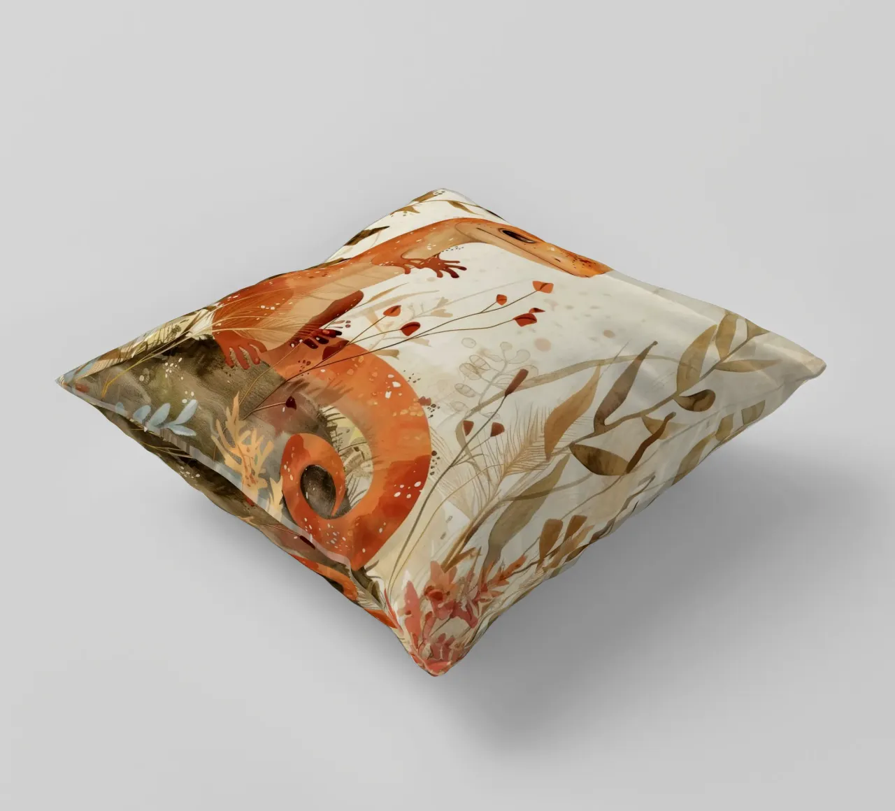 Lucertola arancione seduta su una roccia circondata da piante e fiori cuscino da DesignDoodle