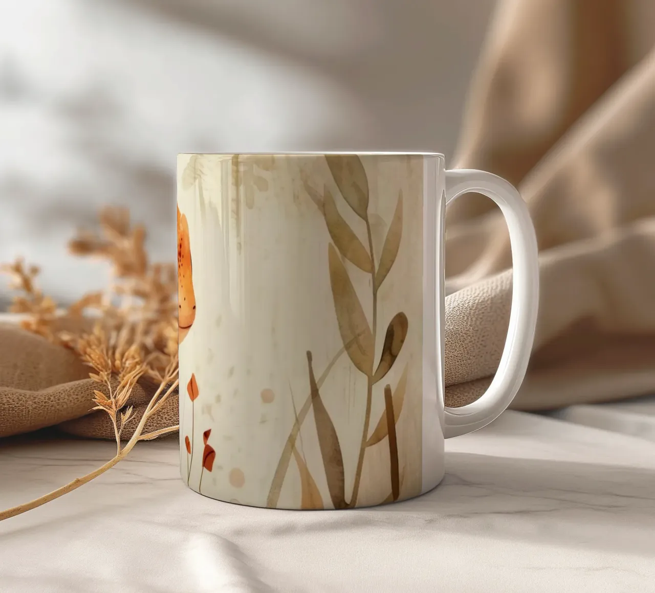 Lucertola arancione seduta su una roccia circondata da piante e fiori tazza in ceramica da DesignDoodle
