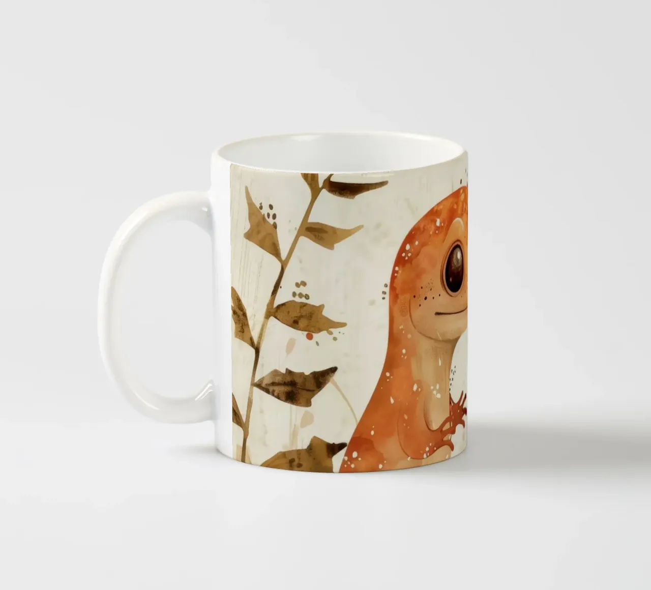 Lucertola arancione seduta su una roccia circondata da piante e fiori tazza in ceramica da DesignDoodle