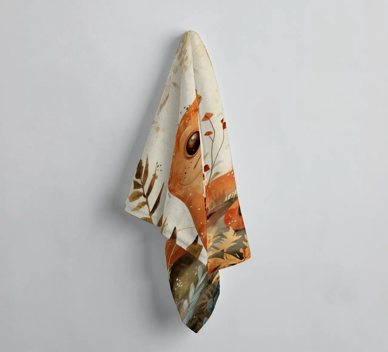 Orangefarbene Eidechse sitzt auf einem Felsen, umgeben von Pflanzen und Blumen Handtuch von DesignDoodle