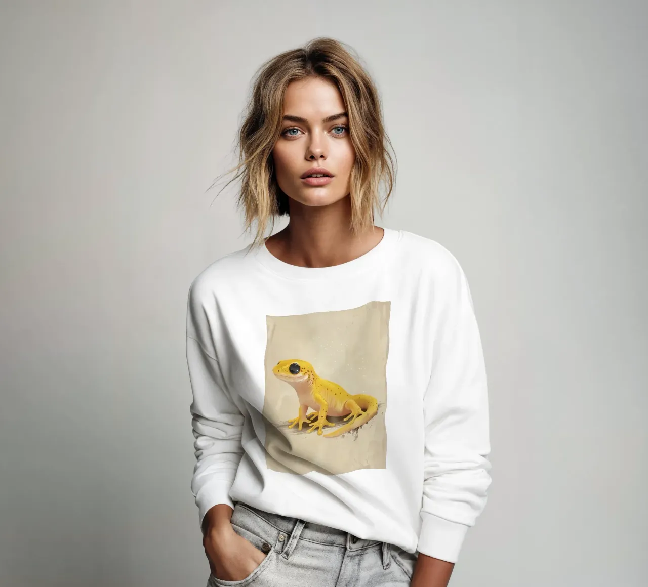 Gele amfibie rustend op een oppervlak met structuur sweatshirt van DesignDoodle