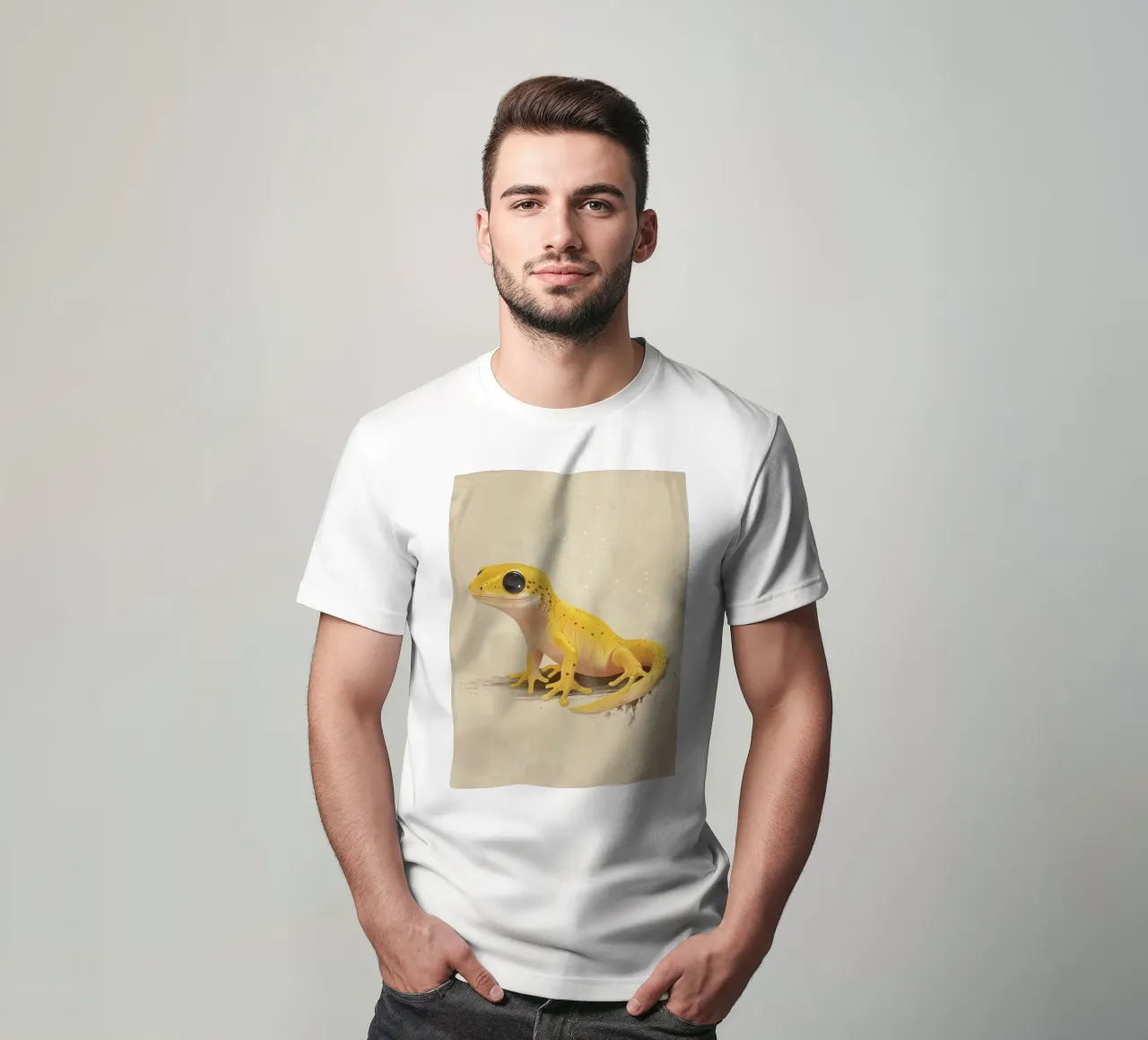 Gele amfibie rustend op een oppervlak met structuur t-shirt van DesignDoodle