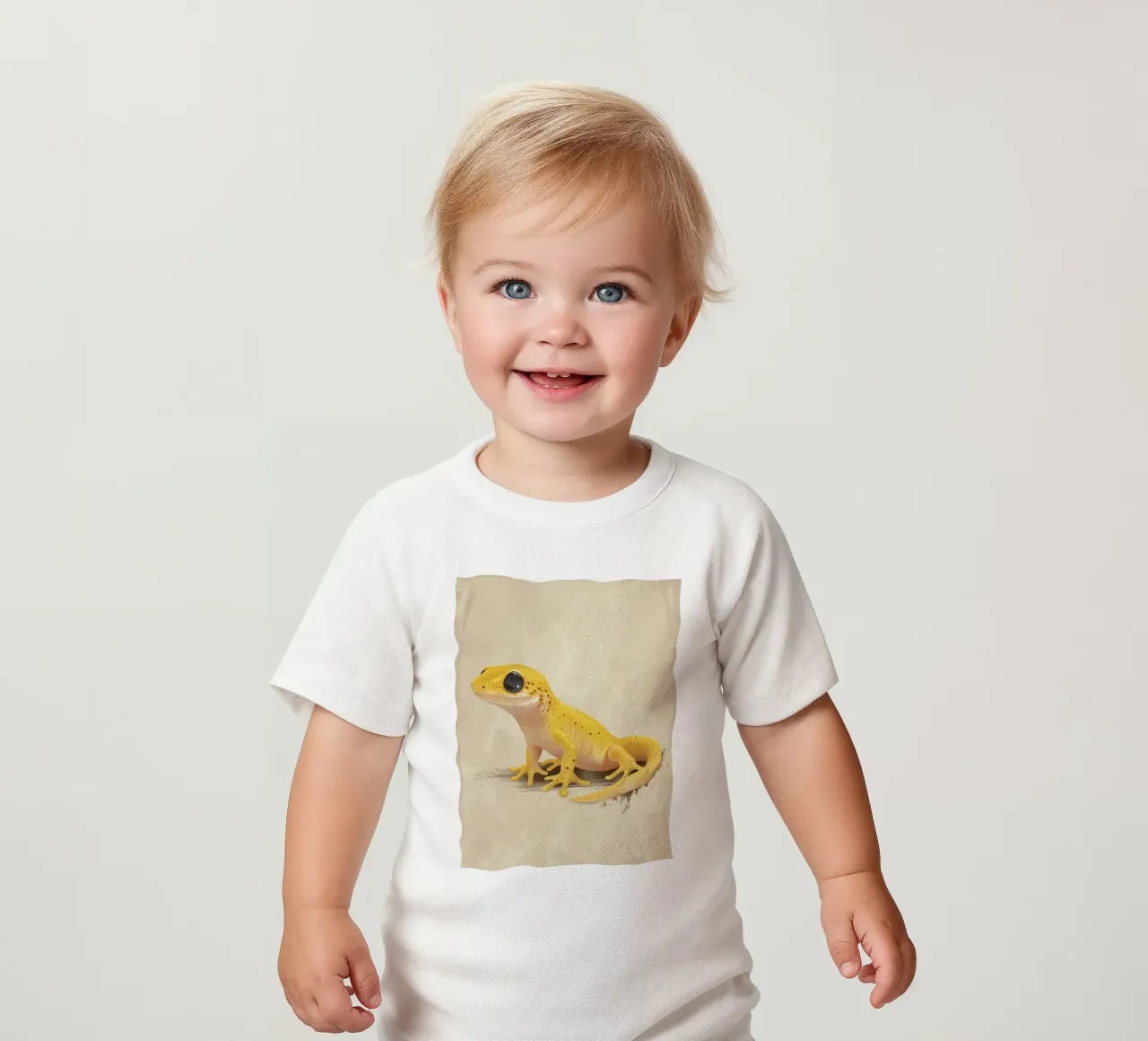 Yellow amphibian resting on a textured surface baby t-shirt by DesignDoodle