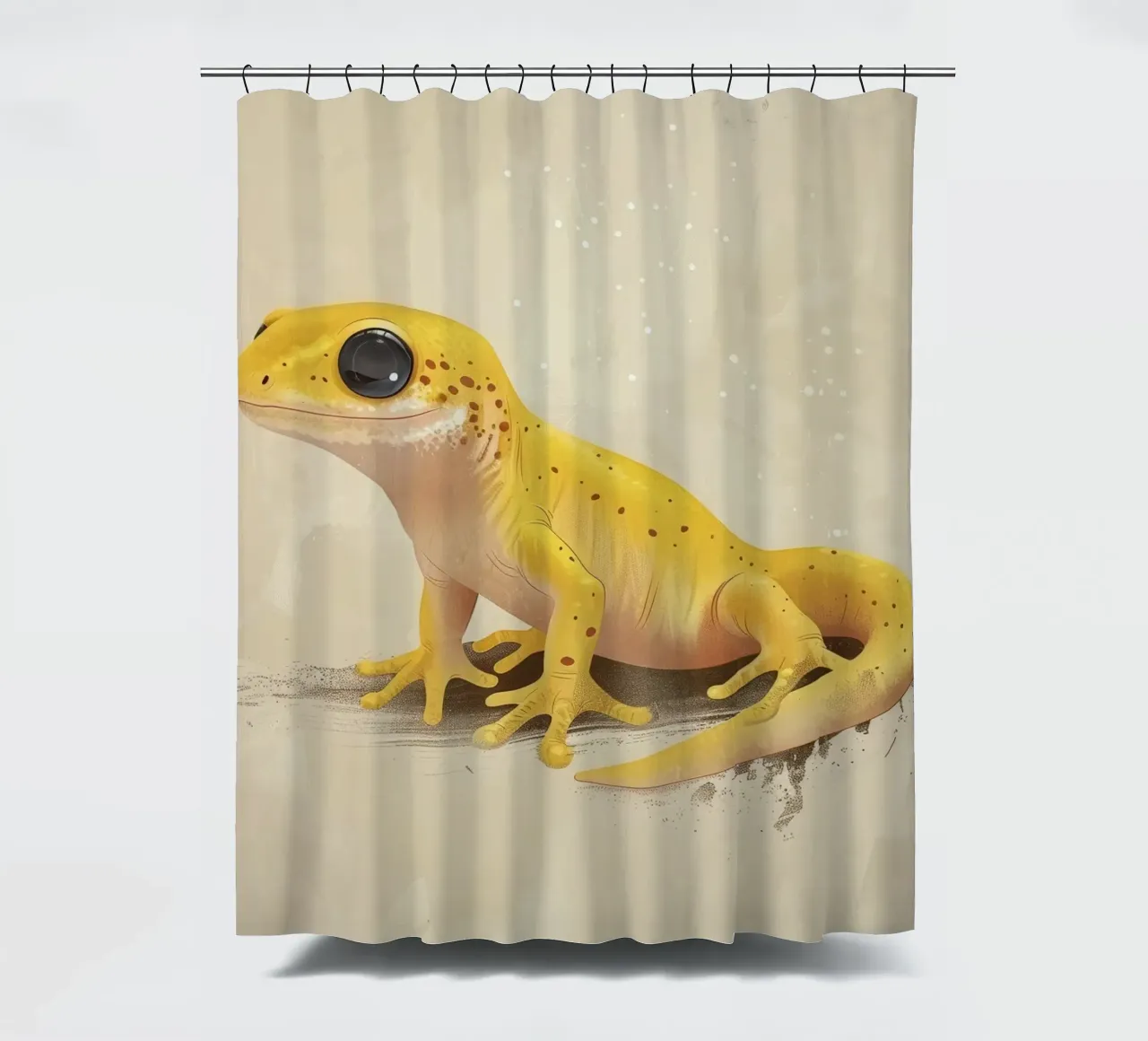 Gele amfibie rustend op een oppervlak met structuur douchegordijn van DesignDoodle