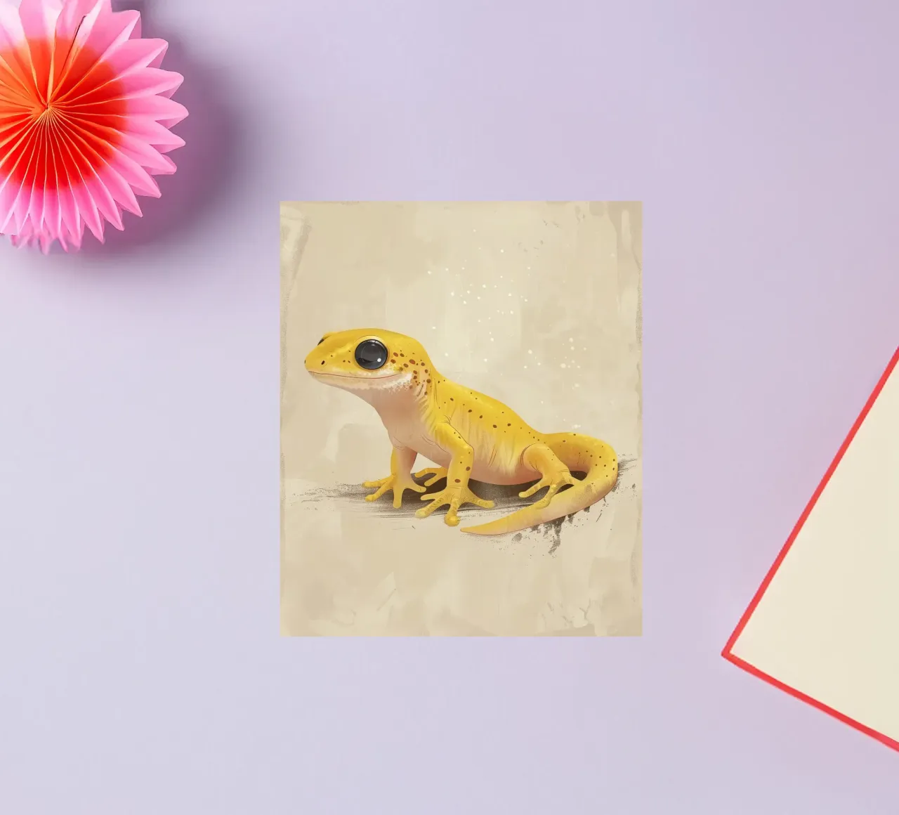 Amphibien jaune se reposant sur une surface texturée autocollant de DesignDoodle
