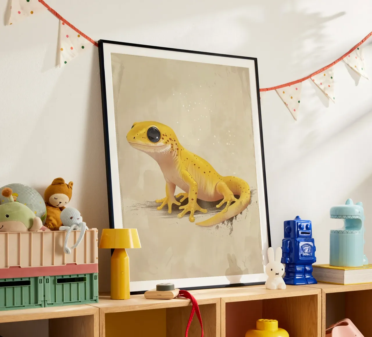 Amphibien jaune se reposant sur une surface texturée poster de DesignDoodle