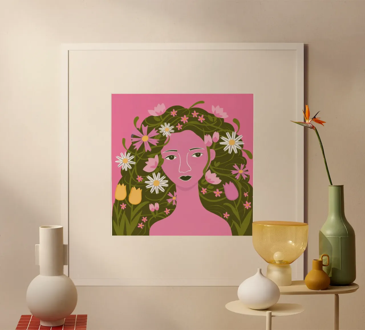 La Corona Verdeggiante di Flora poster con telaio in legno da Giant Foxs