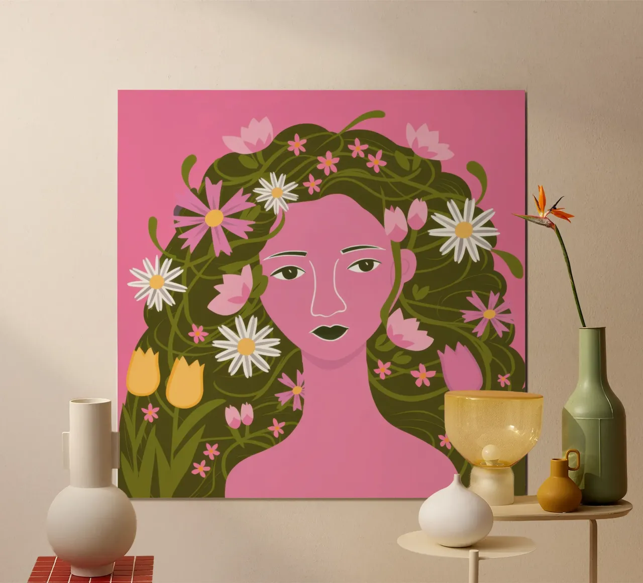 La Corona Verdeggiante di Flora poster con telaio in legno da Giant Foxs