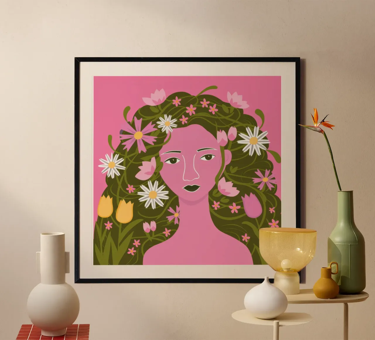 La Corona Verdeggiante di Flora poster con telaio in legno da Giant Foxs