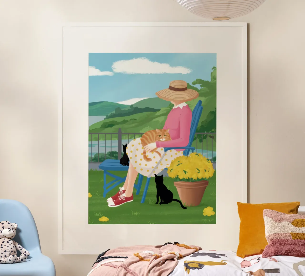 Répit de l'après-midi au bord du lac poster avec cadre en bois de Ink Pulse