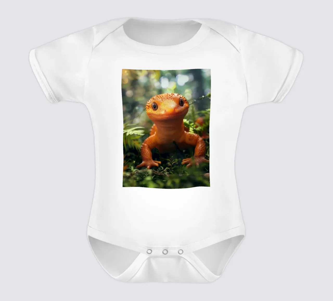 Leuchtend orangefarbene Eidechse inmitten von üppigem Laub in einem Wald Kurzarm Babybody von DesignDoodle