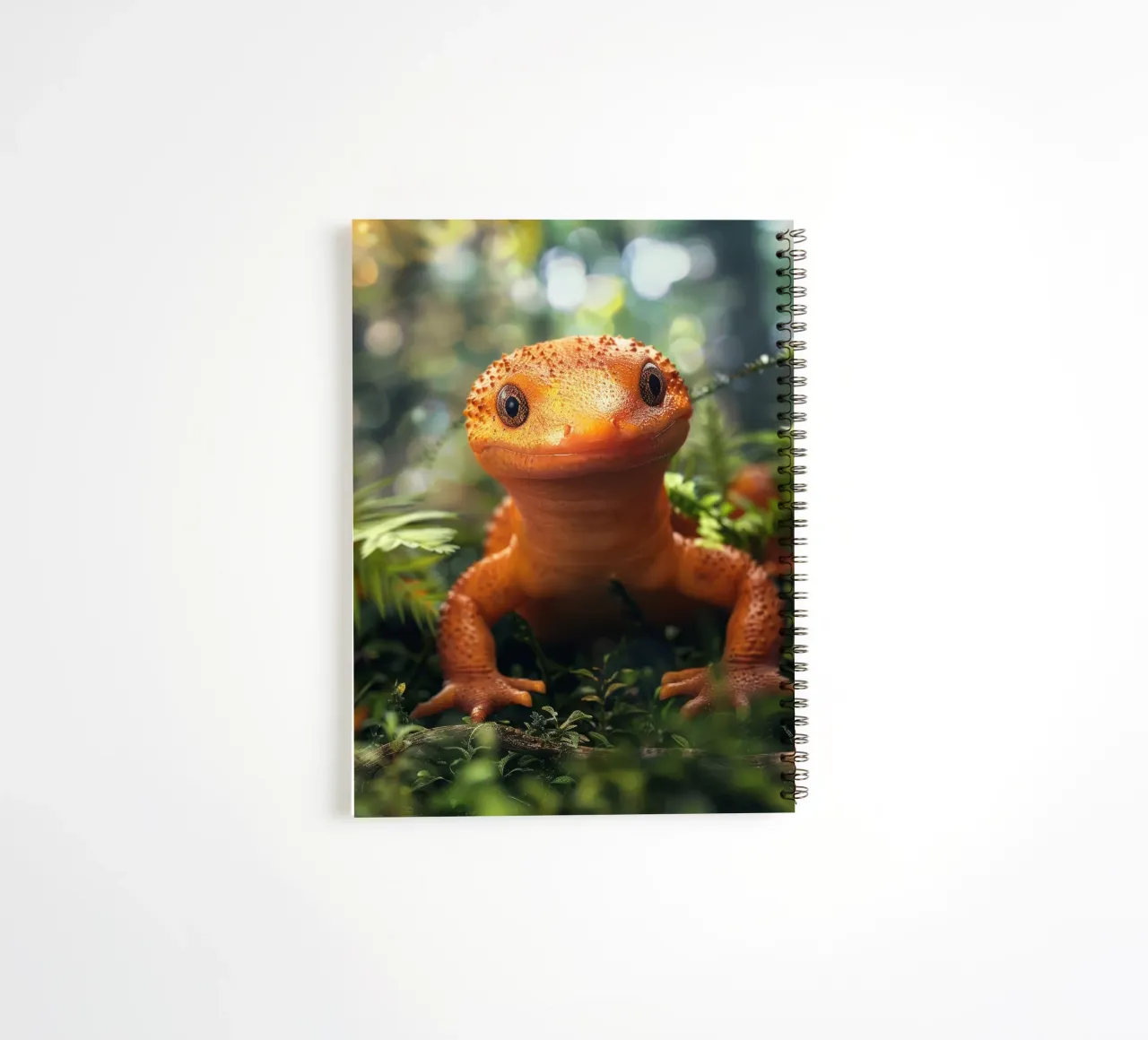 Bright orange lizard perched among lush foliage in a forest spiral notebook by DesignDoodle