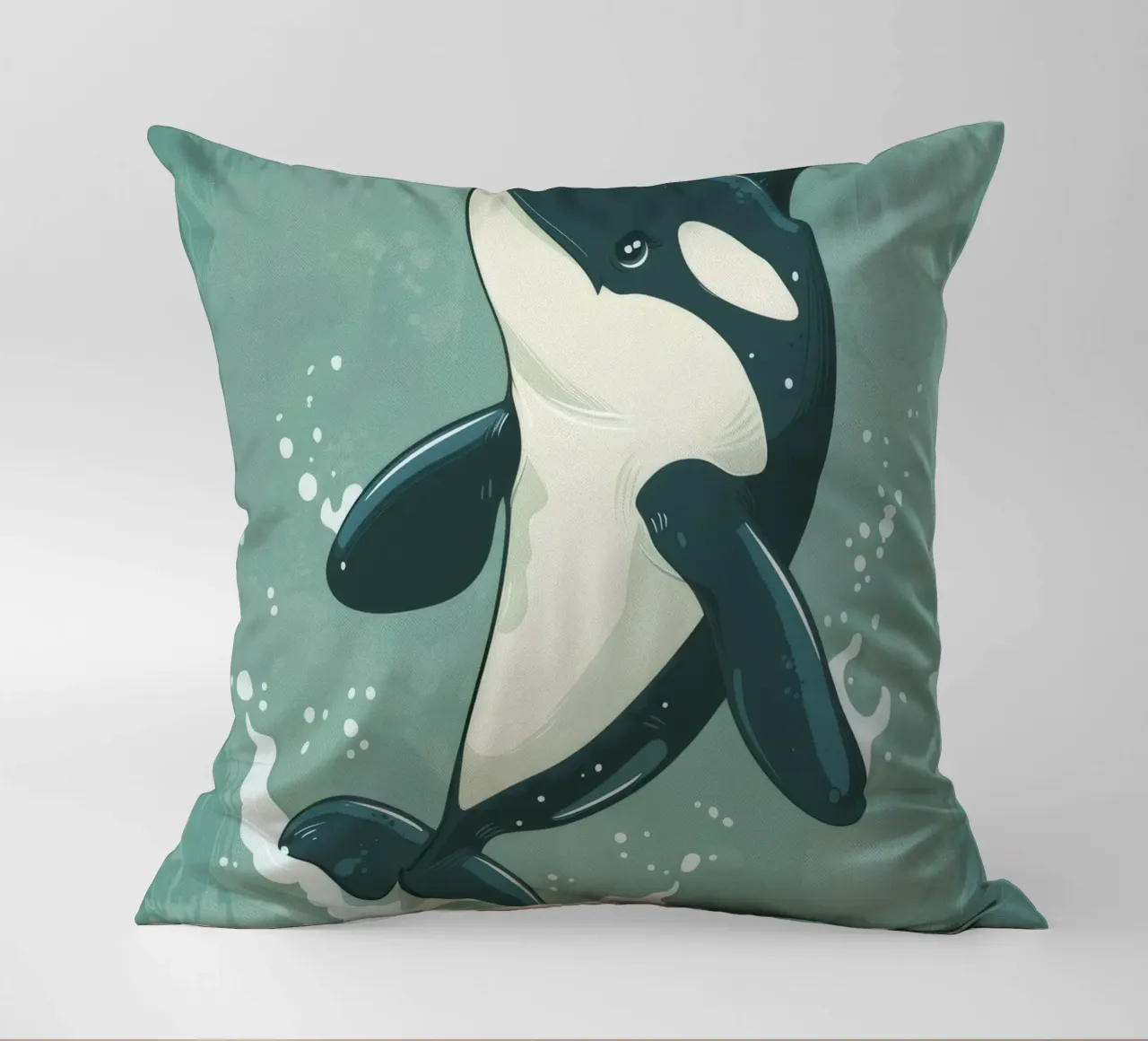 Orca che fa breccia giocosamente nell'acqua dell'oceano cuscino da DesignDoodle