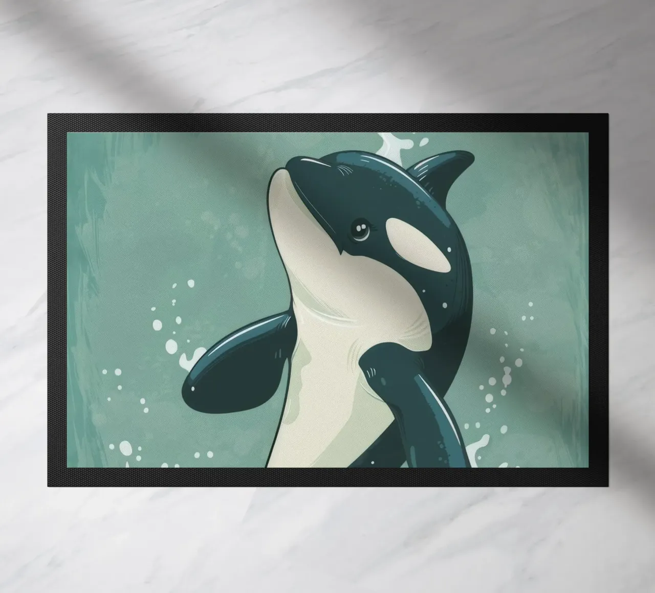 Orca che fa breccia giocosamente nell'acqua dell'oceano zerbino da DesignDoodle