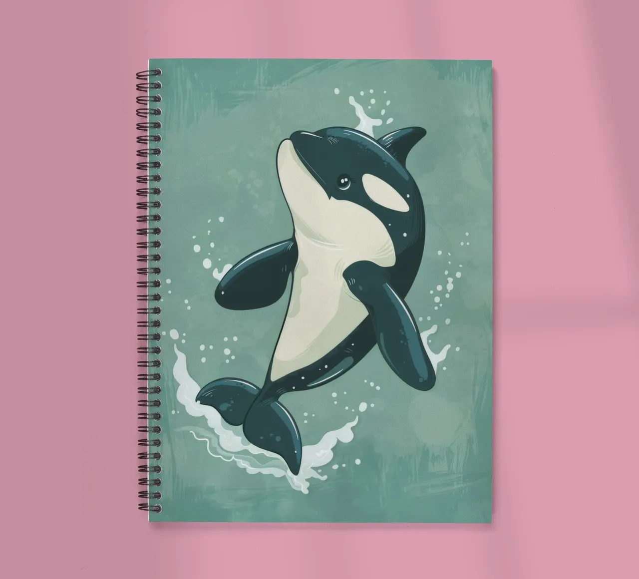 Orca saltando juguetonamente en el agua del océano cuaderno de espiral de DesignDoodle