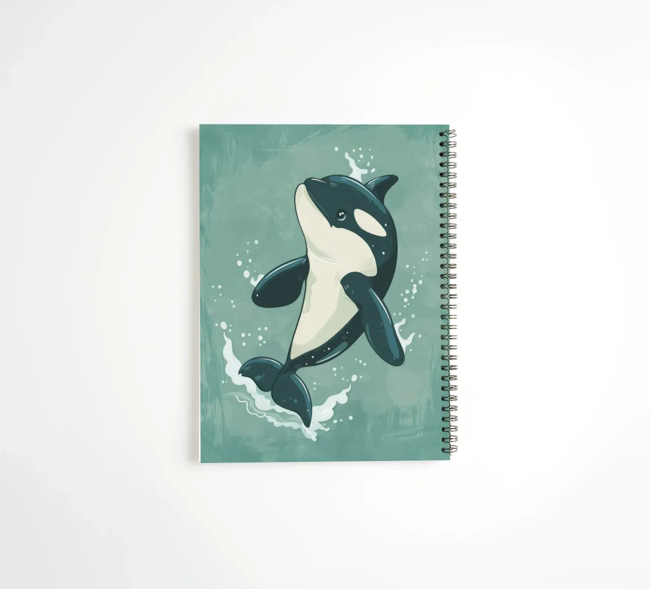 Orca saltando juguetonamente en el agua del océano cuaderno de espiral de DesignDoodle