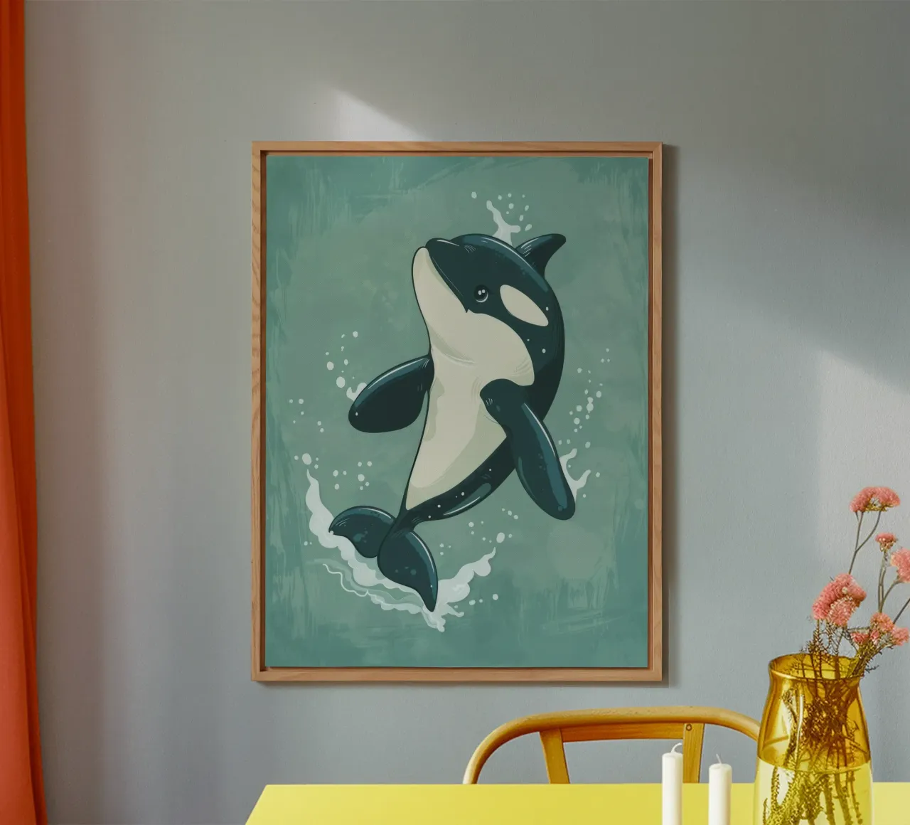 Orca che fa breccia giocosamente nell'acqua dell'oceano alluminio dibond da DesignDoodle