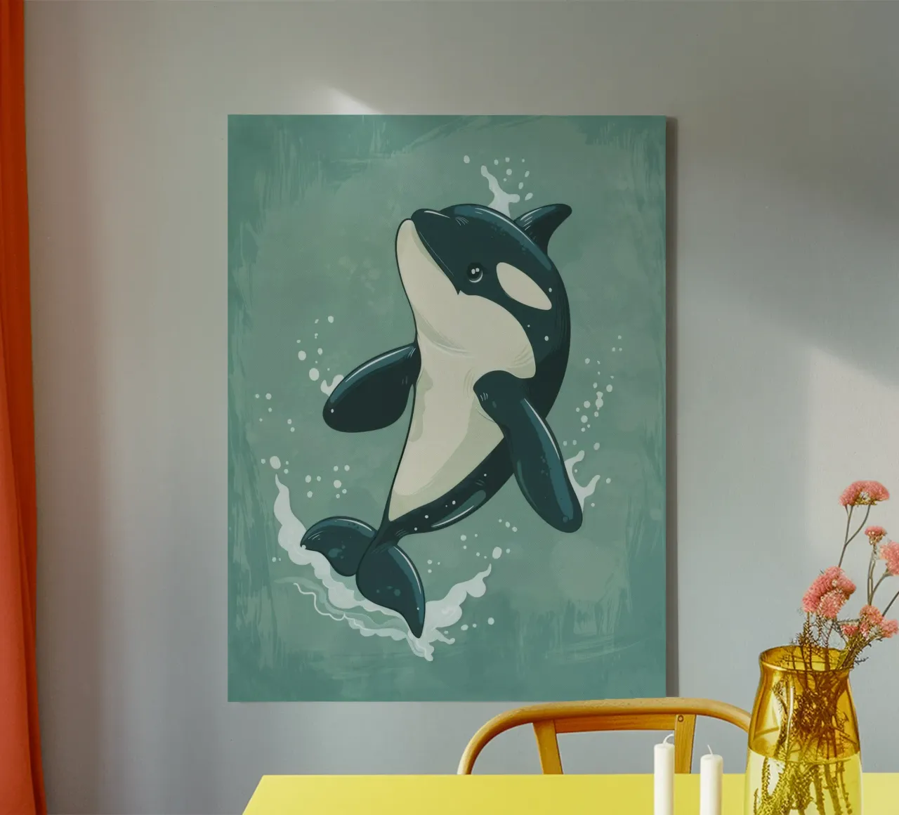 Orca che fa breccia giocosamente nell'acqua dell'oceano tela con Cornice a cassetta da DesignDoodle