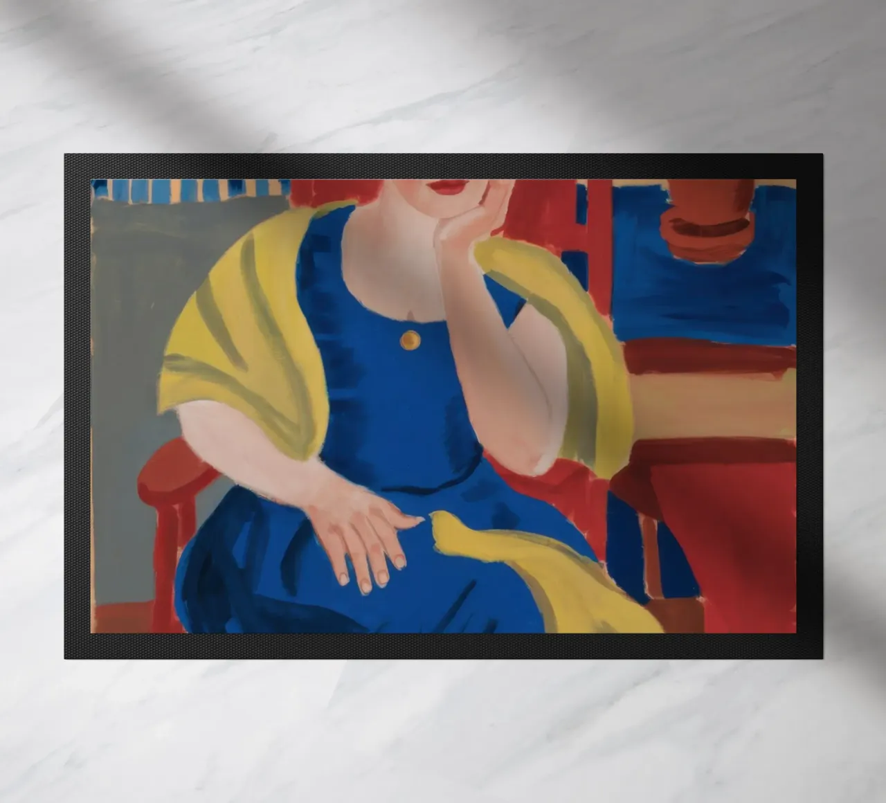 Her Blue Reverie doormat by Mythy Brush