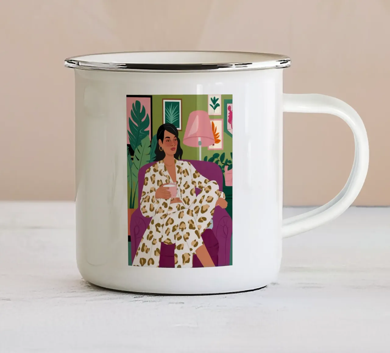 Tempo libero con stampa leopardo tazza in smalto da Ink Pulse