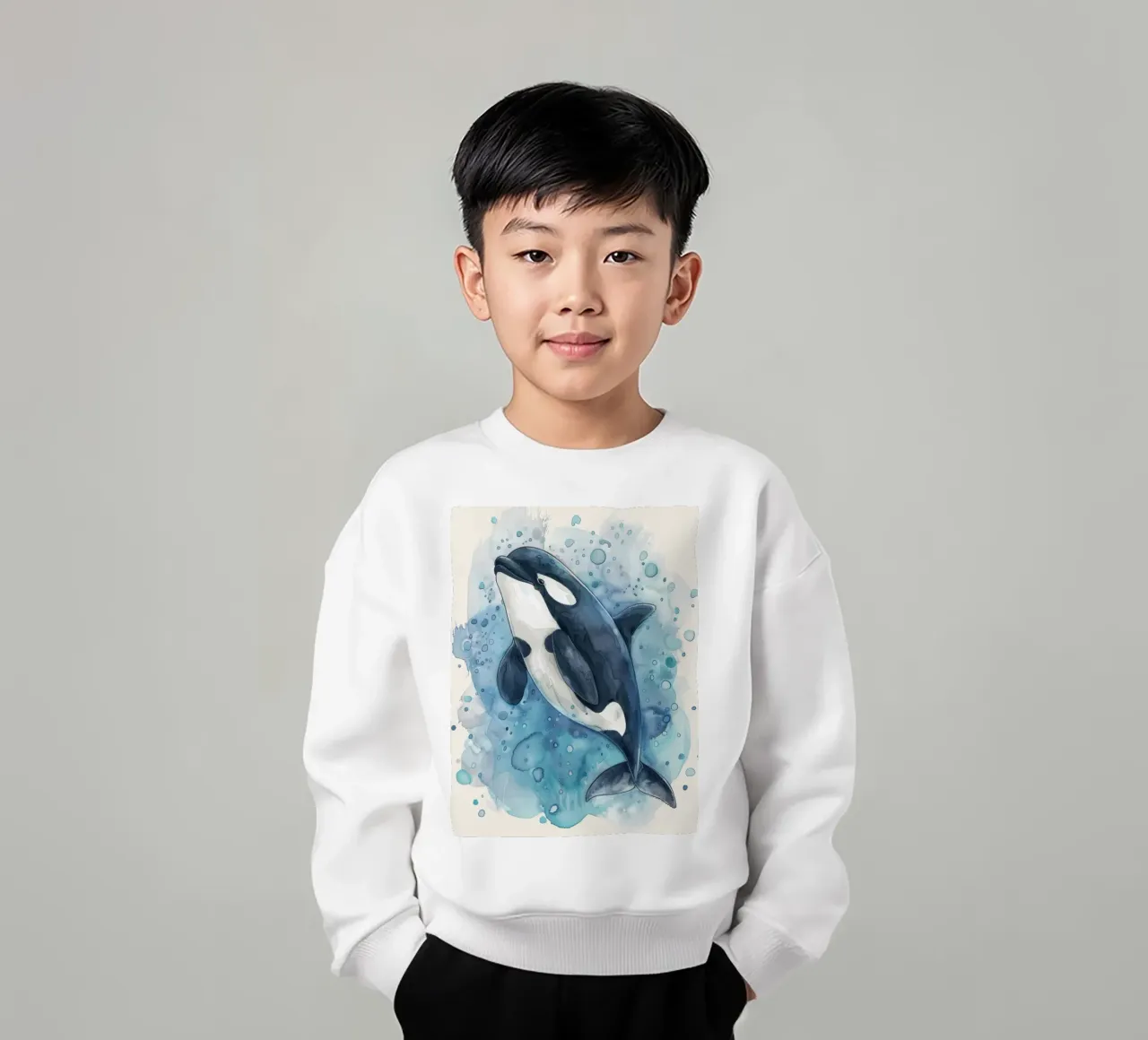 Orca che nuota con grazia in acque blu profonde con bolle di sapone felpa bambino da DesignDoodle