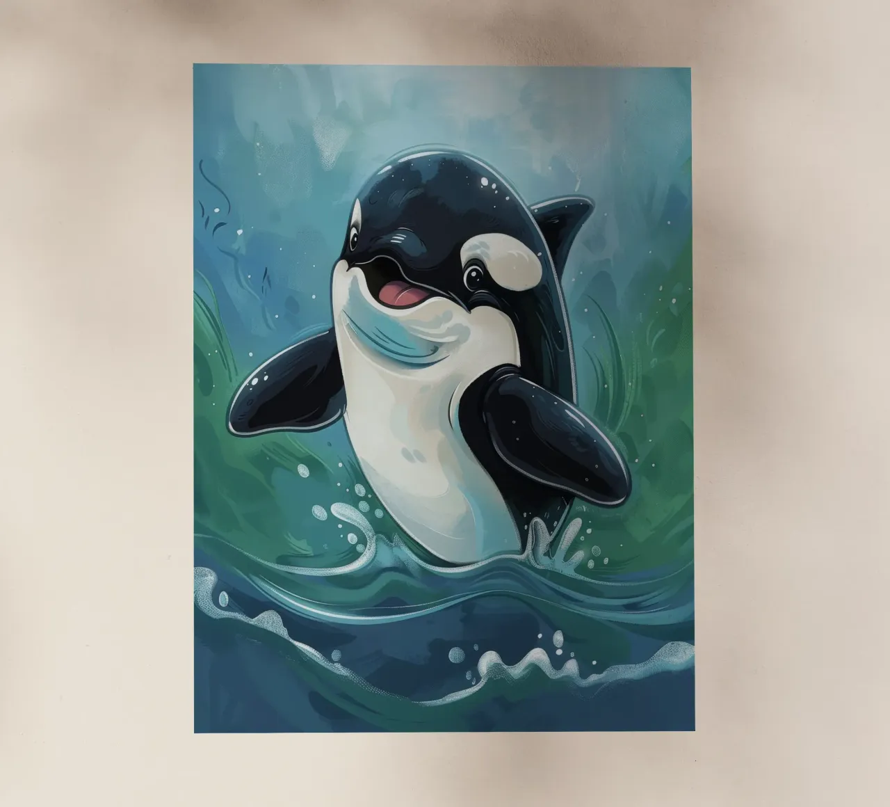 Allegra e simpatica orca che gioca nell'acqua limpida dell'oceano, pellicola backlit da DesignDoodle