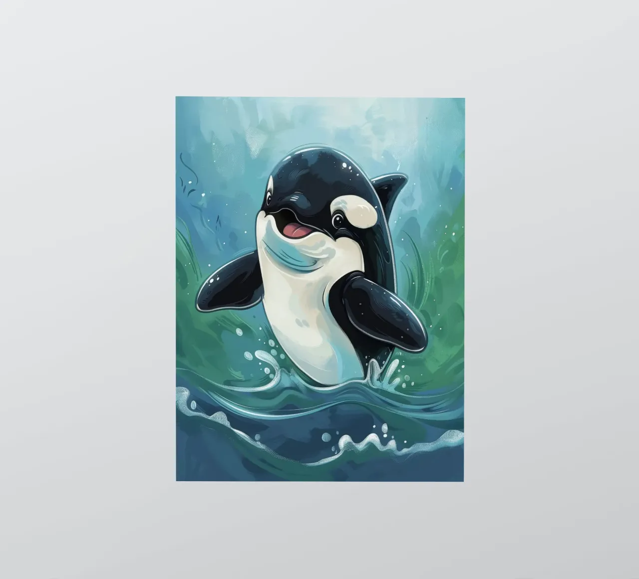 Cheerful cute orca playing in clear ocean water, sticker by DesignDoodle