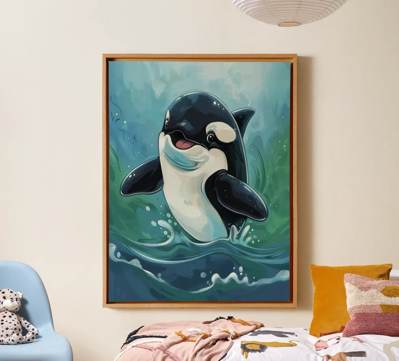 Orque joyeux et mignon jouant dans l'eau claire de l'océan, toile avec Caisse américaine de DesignDoodle