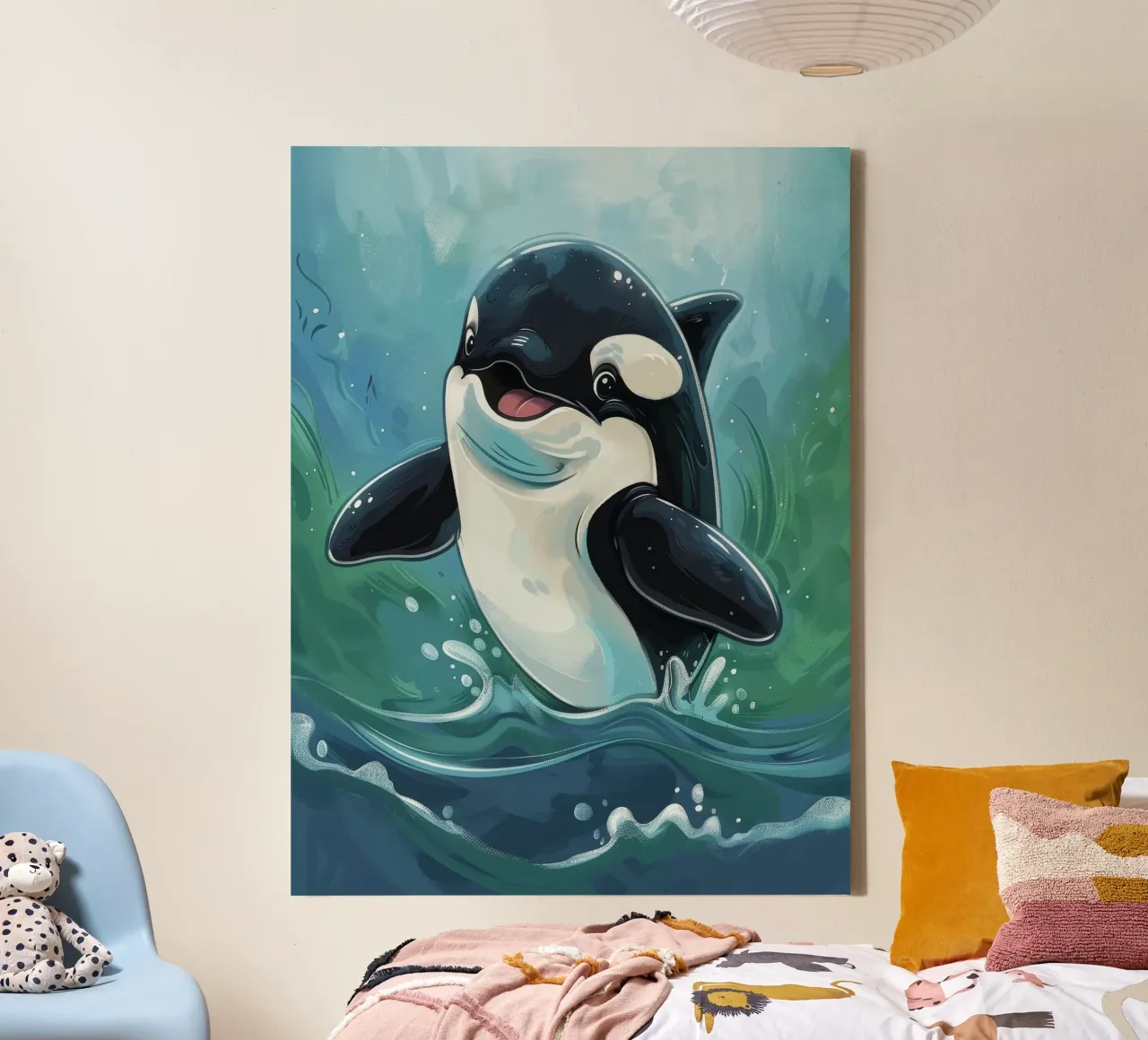 Orque joyeux et mignon jouant dans l'eau claire de l'océan, toile avec Caisse américaine de DesignDoodle