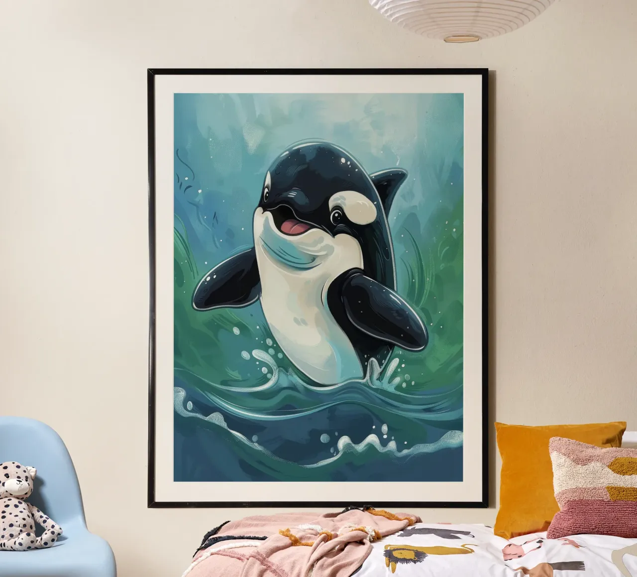 Orque joyeux et mignon jouant dans l'eau claire de l'océan, hahnemühle de DesignDoodle