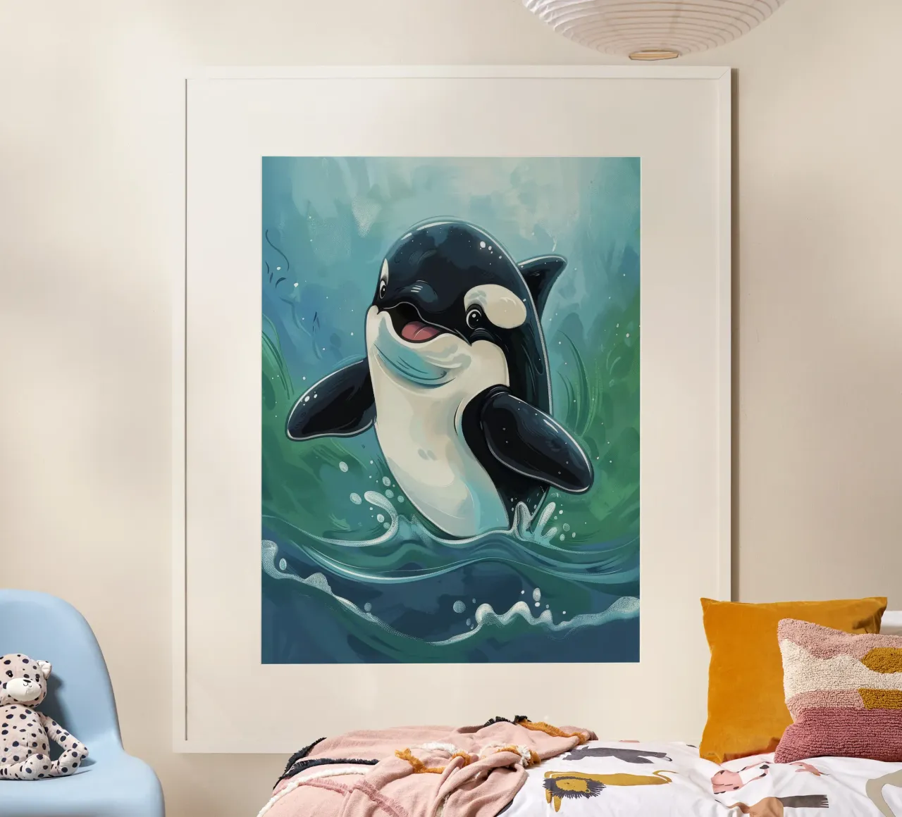 Orque joyeux et mignon jouant dans l'eau claire de l'océan, hahnemühle de DesignDoodle