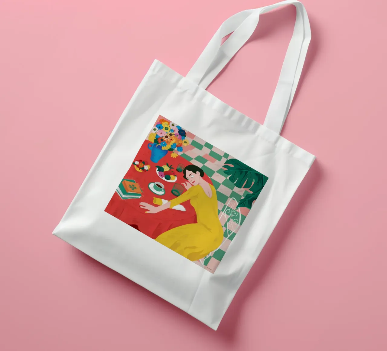 Sogno ad occhi aperti del caffè a scacchi borsa in juta da Mythy Brush