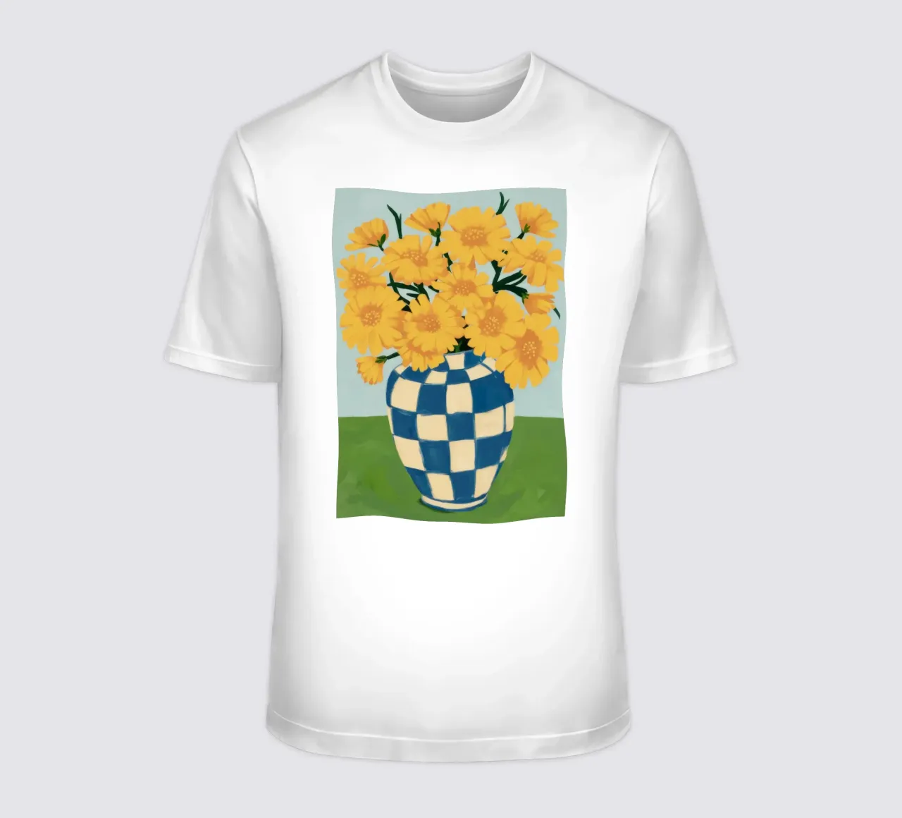 Checkered Sunflower Sun t-shirt by Dream Gesso
