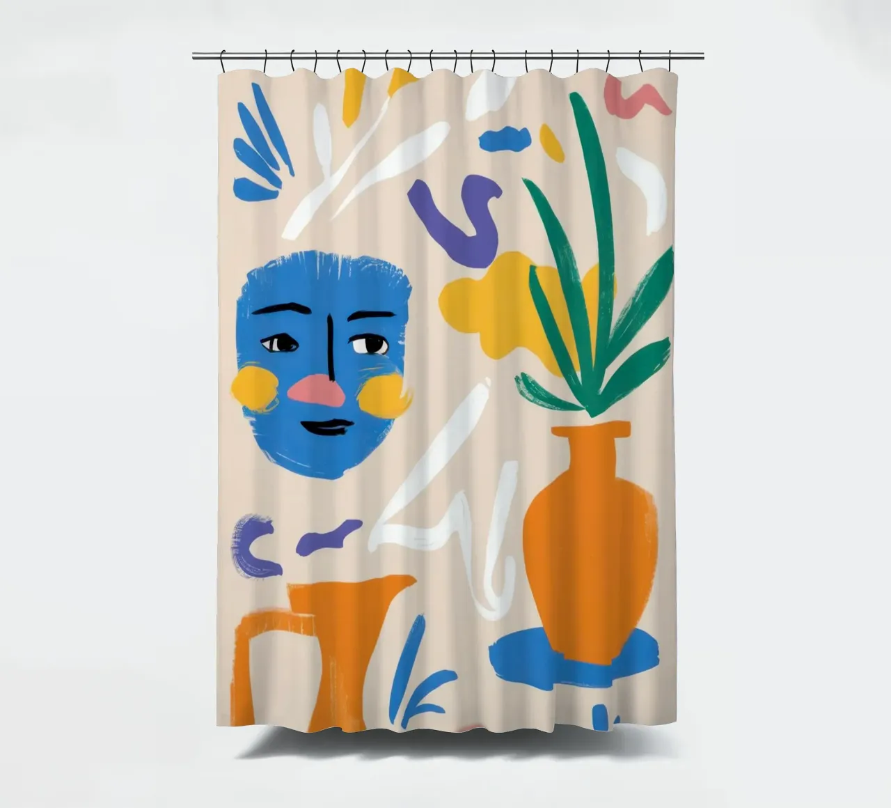 Gefragmenteerd gezicht en flora douchegordijn van Mythy Brush