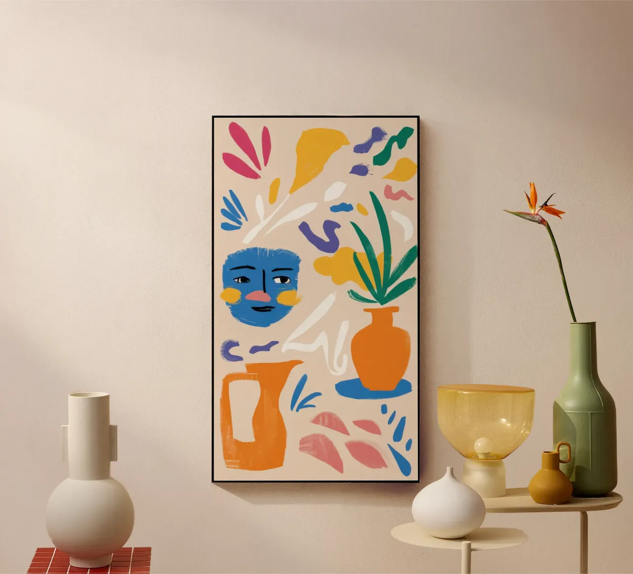 Gefragmenteerd gezicht en flora acryl van Mythy Brush